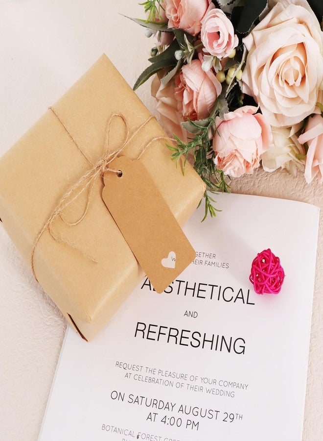 بيشيدا - ١٠٠ قطعة من بطاقات الهدايا الفارغة، بطاقات ورق كرافت بني على شكل قلب مجوف مع خيط، مثالية لعيد الأم، عيد الحب، أعياد الميلاد، حفلات الزفاف، هدايا حفلات استقبال المولود، وتغليف الهدايا للأعمال اليدوية - ١.٦ × ٣.٦ بوصة - Image 2